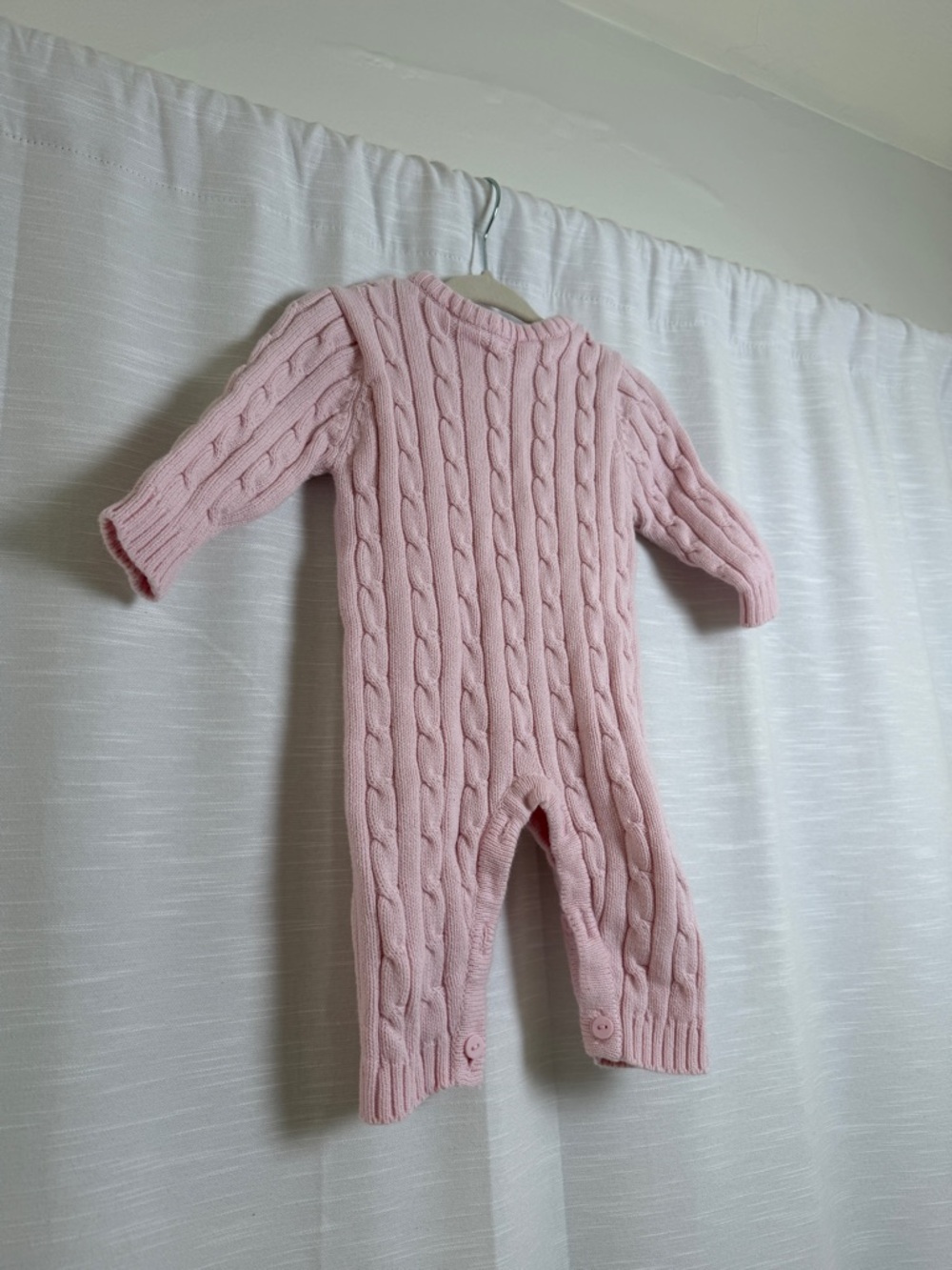 Elegant Baby Pink Cable Knit One Piece Romper Cozy Luxury | Size 12M - Picture 5 of 12